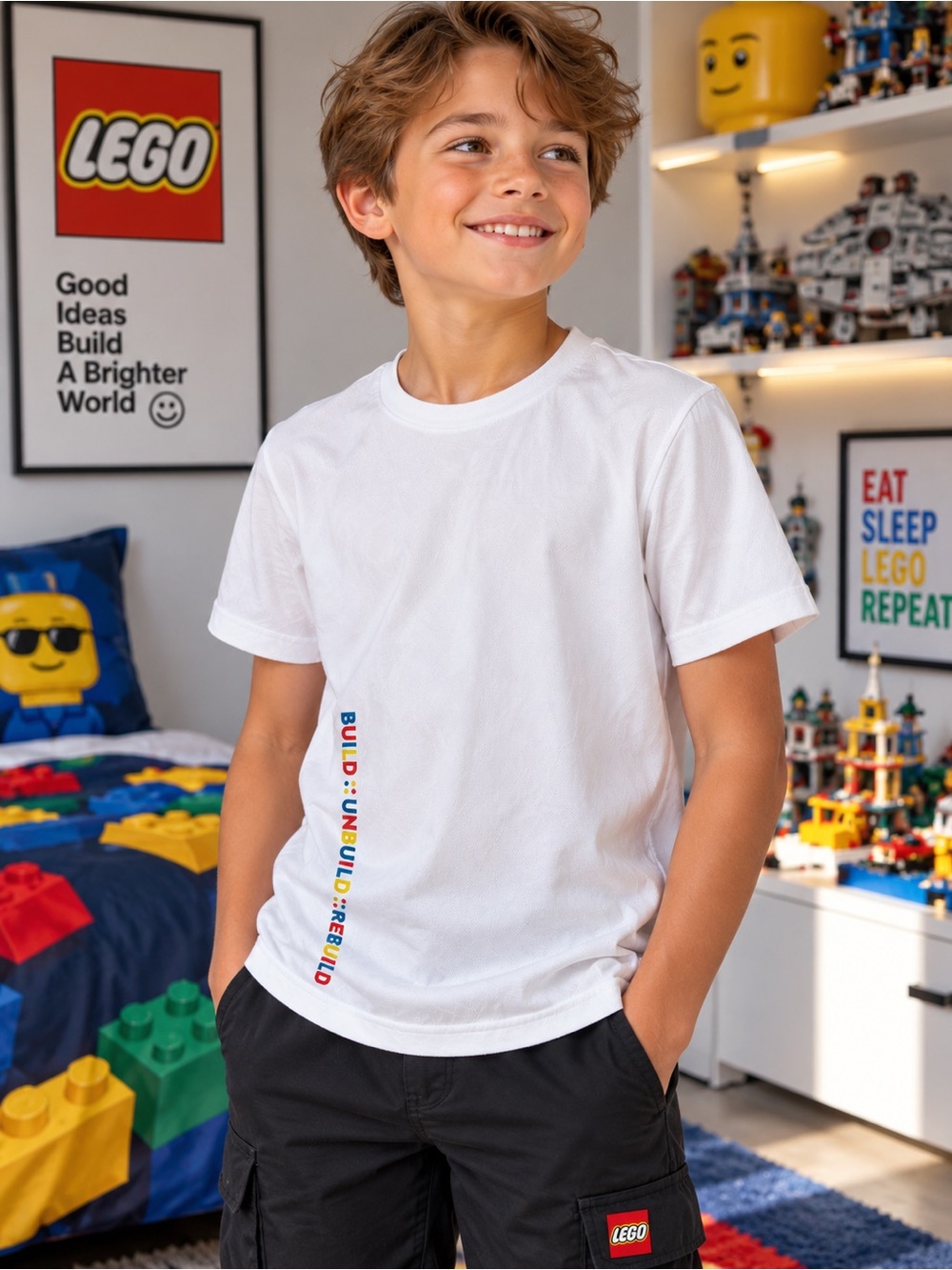 LEGO by adidas Size 11/12 Boy's White Build Graphic Tee